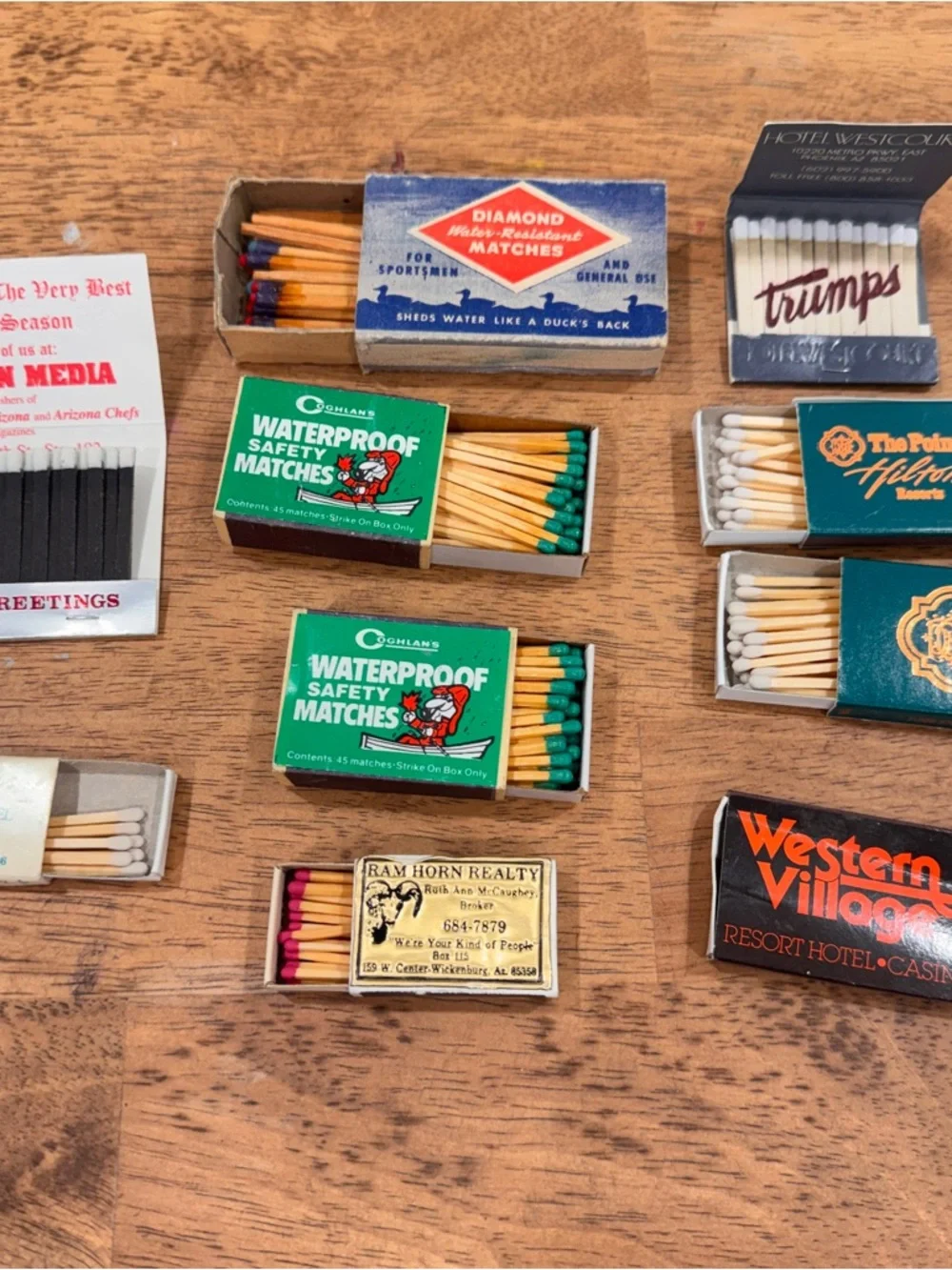 Vintage Matchbox Lot Of 10 Hilton Arizona Hotels Waterproof Advertising New Used